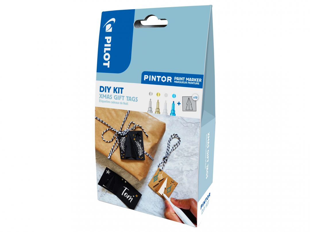 DIY etichete cadou Crăciun Kit de 4 - Pilot Pintor  - Marker - Argintiu, Auriu, Alb și albastru metalic - Vârf Fin